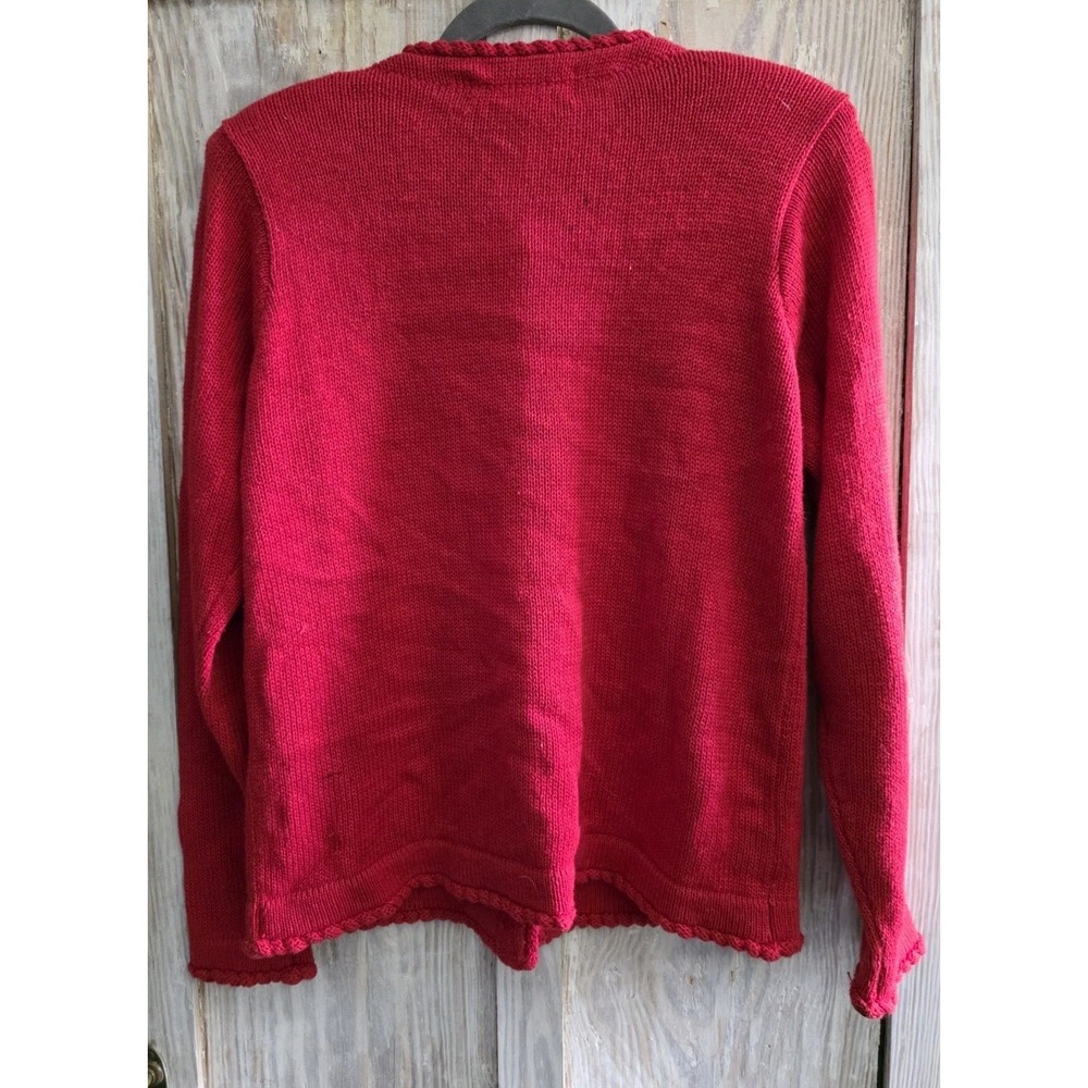 Victoria Jones Petite Red Beaded Embroidered Cardigan Sweater PS Vintage - Picture 3 of 12